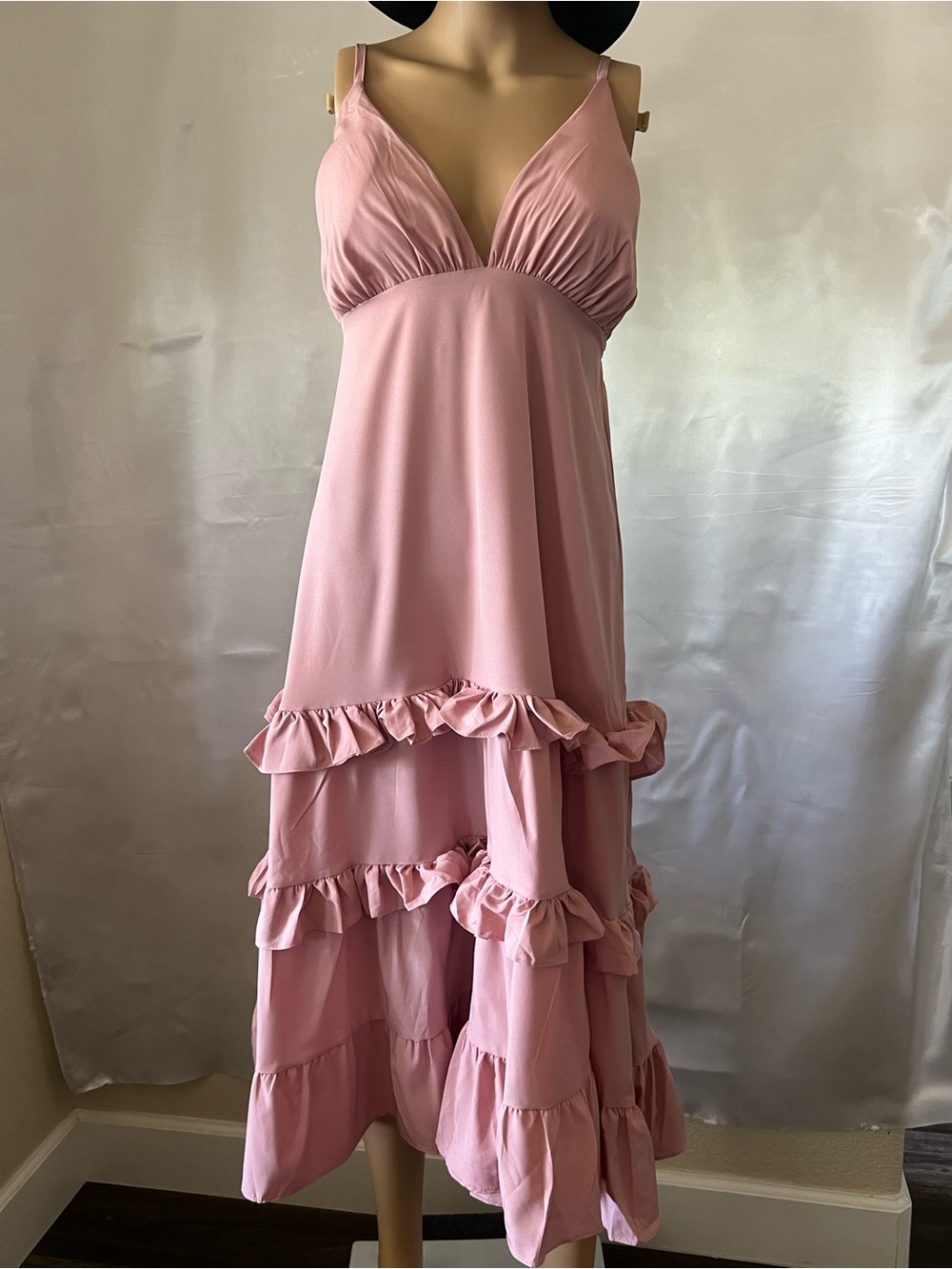 Pink Ruffled V-Neck Sundress